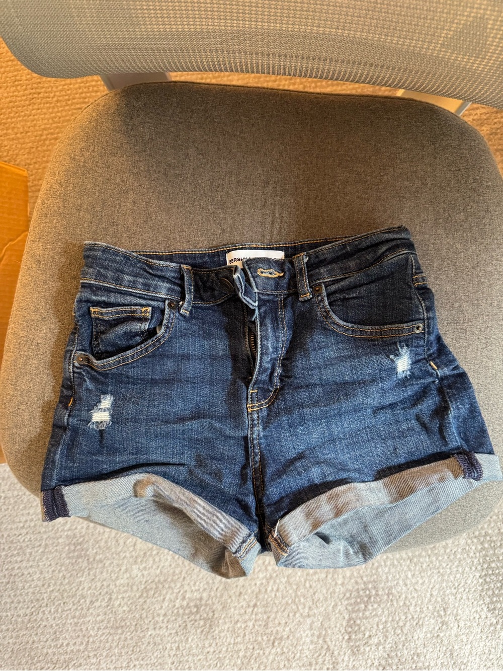 Bershka Dark Blue Rolled-Hem Women's Denim Shorts